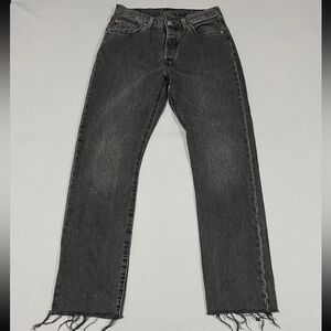 Levi's 501 Mens Black Ankle Raw Hem Button Fly Straight Leg Jeans Size 28x30